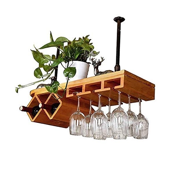 Casier à vin Casier à vin Plafond, Bar, Restaurant, Suspendu, Casier à Verres à Vin, Métal, Support à Gobelet Suspendu en Boi