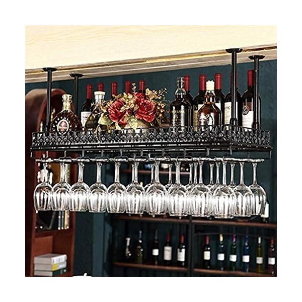Casier à vin Bar Casier à vin Casier à vin de plafond Casier à bouteilles de vin mural, suspendu en fer noir Art Porte-vin ro