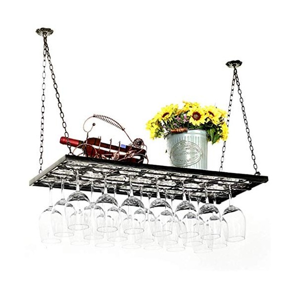 Casier à vin Support de casier à bouteilles de vin en métal avec support mural pour verres à vin suspendus, supports à verres