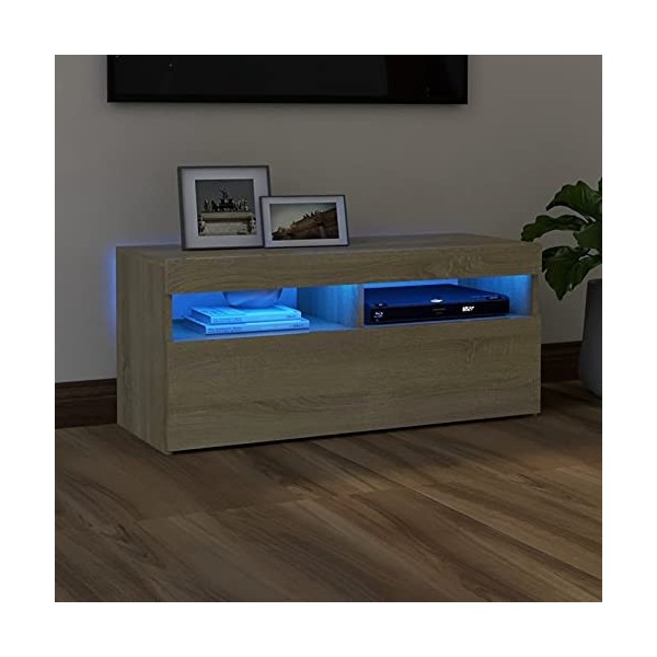 Fest-night Meuble TV Moderne Armoire TV Meuble TV avec lumières LED Blanc 90x35x40 cm