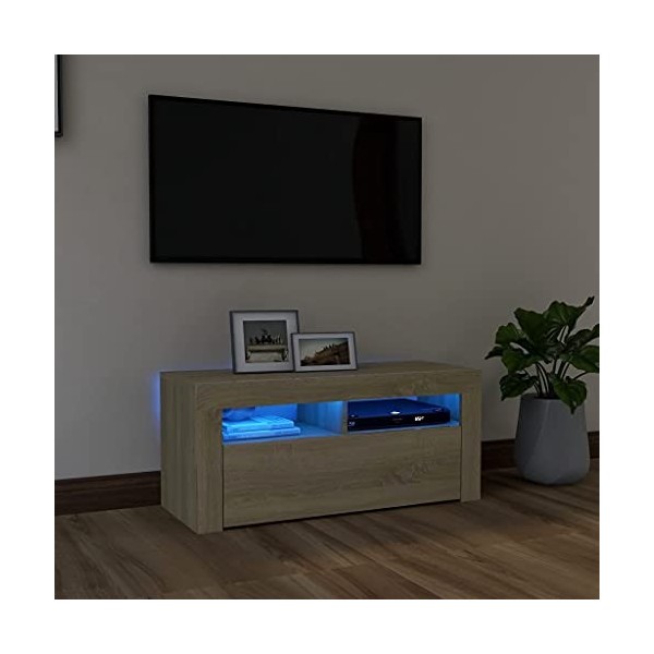 Keyur Meuble TV, Banc TV Buffet Bas Support de Télévision Meuble Télé Meuble TV avec lumières LED Chêne Sonoma 90x35x40 cm