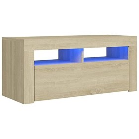 Keyur Meuble TV, Banc TV Buffet Bas Support de Télévision Meuble Télé Meuble TV avec lumières LED Chêne Sonoma 90x35x40 cm