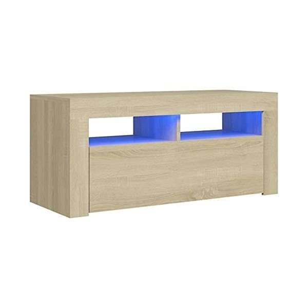 Keyur Meuble TV, Banc TV Buffet Bas Support de Télévision Meuble Télé Meuble TV avec lumières LED Chêne Sonoma 90x35x40 cm