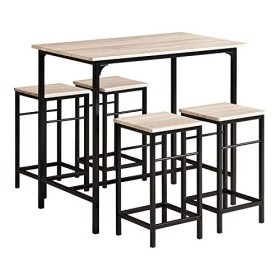 SoBuy OGT11-N Set de 1 Table + 4 Tabourets Ensemble Table de Bar Bistrot + 4 Tabourets avec Repose-Pieds Table Haute Cuisine