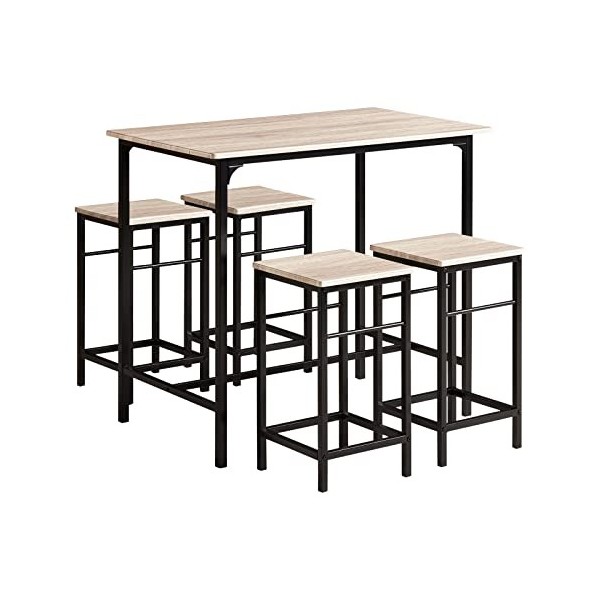 SoBuy OGT11-N Set de 1 Table + 4 Tabourets Ensemble Table de Bar Bistrot + 4 Tabourets avec Repose-Pieds Table Haute Cuisine