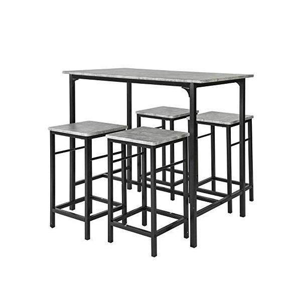 SoBuy OGT11-N Set de 1 Table + 4 Tabourets Ensemble Table de Bar Bistrot + 4 Tabourets avec Repose-Pieds Table Haute Cuisine