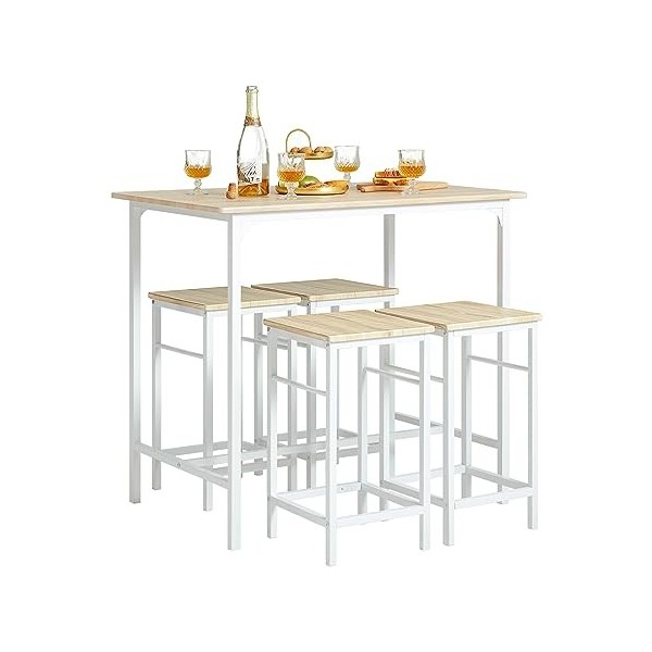 SoBuy OGT11-N Set de 1 Table + 4 Tabourets Ensemble Table de Bar Bistrot + 4 Tabourets avec Repose-Pieds Table Haute Cuisine