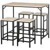 HOMCOM Ensemble Table de Bar Industriel + 4 tabourets Repose-Pieds en Bois Couleur Chêne Clair Cadre en métal Noir