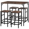 HOMCOM Ensemble Table de Bar Industriel + 4 tabourets Repose-Pieds en Bois Couleur Chêne Clair Cadre en métal Noir