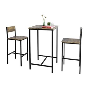 SoBuy OGT27-N Ensemble Table de Bar + 2 Chaises de Bar Table Mange-Debout Table Haute Cuisine Set de Table + 2 Tabourets de B