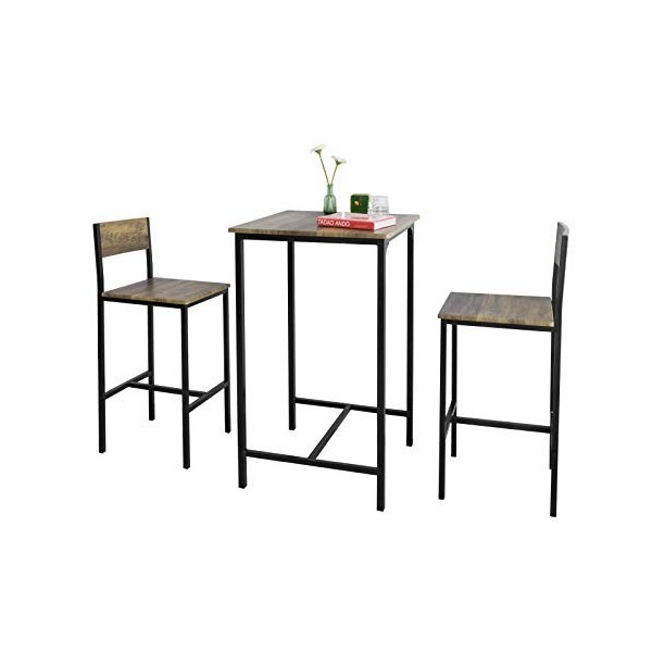 SoBuy OGT27-N Ensemble Table de Bar + 2 Chaises de Bar Table Mange-Debout Table Haute Cuisine Set de Table + 2 Tabourets de B