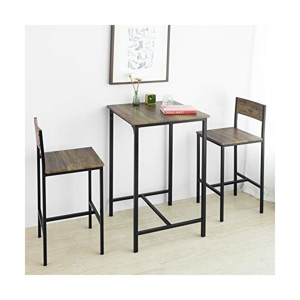 SoBuy OGT27-N Ensemble Table de Bar + 2 Chaises de Bar Table Mange-Debout Table Haute Cuisine Set de Table + 2 Tabourets de B