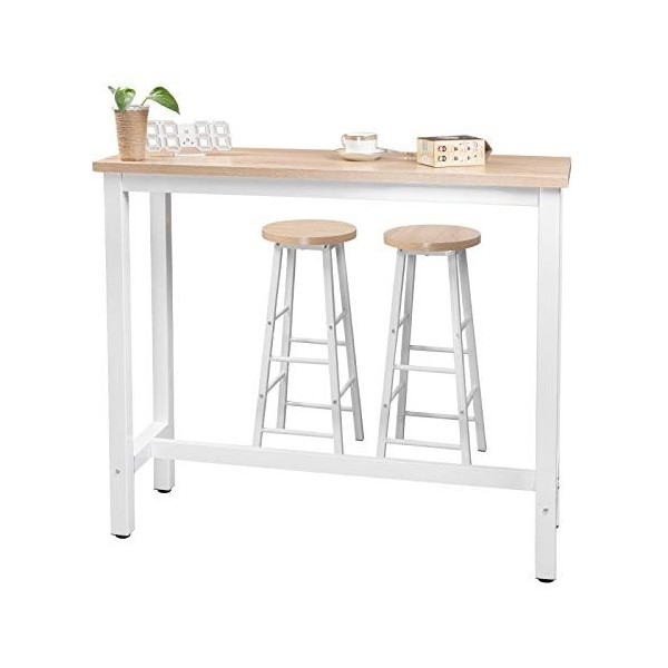 WOLTU 1 X Table de Bar + 2 X tabourets de Bar en MDF et métal,Ensemble de Meuble Industriel de Salle à Manger 120x40x100cm Ch