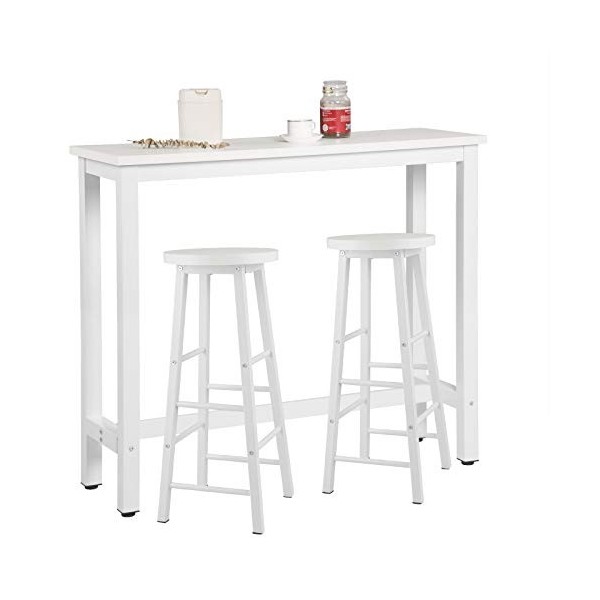 WOLTU 1 X Table de Bar + 2 X tabourets de Bar en MDF et métal,Ensemble de Meuble Industriel de Salle à Manger 120x40x100cm Ch