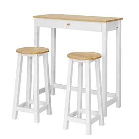 SoBuy FWT50-WN Set de 1 Table + 2 Tabourets Ensemble Table de Bar bistrot + 2 tabourets avec Repose-Pieds Table Mange-Debout 