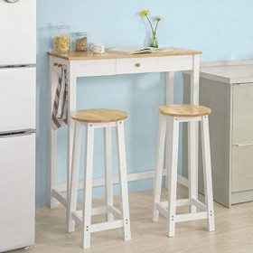 SoBuy FWT50-WN Set de 1 Table + 2 Tabourets Ensemble Table de Bar bistrot + 2 tabourets avec Repose-Pieds Table Mange-Debout 