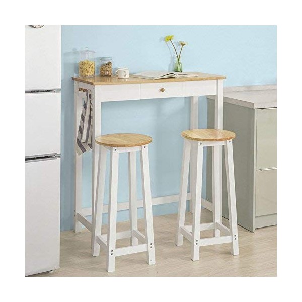 SoBuy FWT50-WN Set de 1 Table + 2 Tabourets Ensemble Table de Bar bistrot + 2 tabourets avec Repose-Pieds Table Mange-Debout