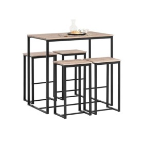 SoBuy OGT15-N Set de 1 Table + 4 Tabourets Ensemble Table de Bar Bistrot + 4 Tabourets de Bar avec Repose-Pieds Table Haute C