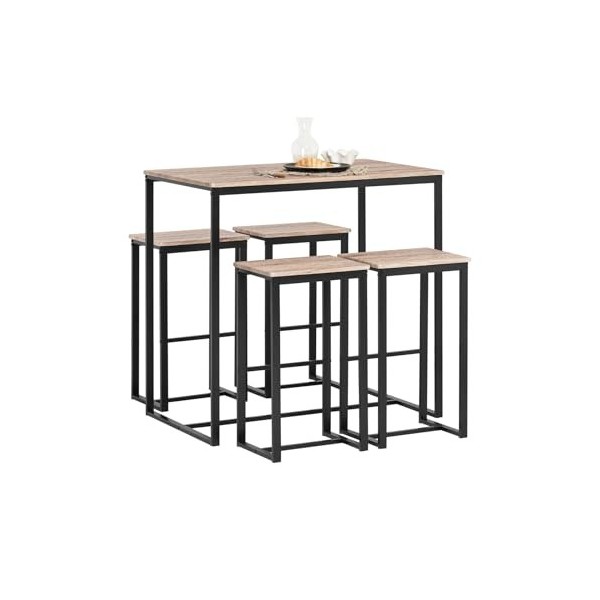 SoBuy OGT15-N Set de 1 Table + 4 Tabourets Ensemble Table de Bar Bistrot + 4 Tabourets de Bar avec Repose-Pieds Table Haute C