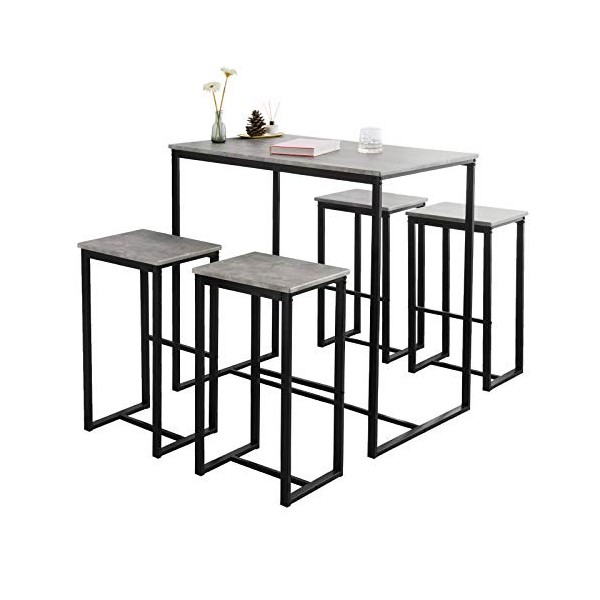 SoBuy OGT15-N Set de 1 Table + 4 Tabourets Ensemble Table de Bar Bistrot + 4 Tabourets de Bar avec Repose-Pieds Table Haute C