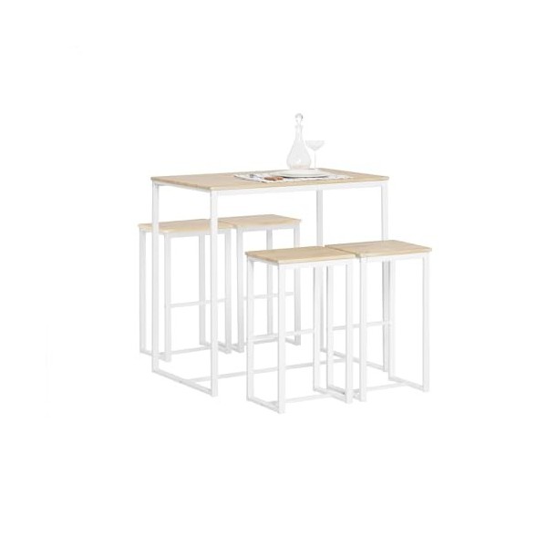 SoBuy OGT15-N Set de 1 Table + 4 Tabourets Ensemble Table de Bar Bistrot + 4 Tabourets de Bar avec Repose-Pieds Table Haute C