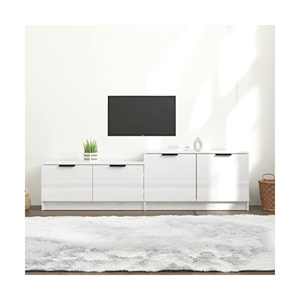 Maxspace TV Meuble, Meuble Tele, Meuble TV Chambre, Meuble TV IindustrielBlanc Brillant 158,5x36x45 cm Bois dingénierieConvi