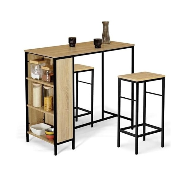 IDMarket - Ensemble Table de Bar Detroit et 2 tabourets Design Industriel