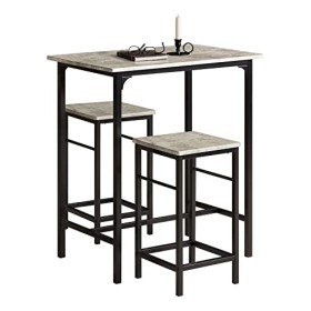 SoBuy Lot Table et 2 Tabourets Ensemble Table de Bar Bistrot + 2 Chaises de Bar avec Repose-Pieds Table Haute Cuisine OGT10-H