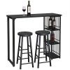 WOLTU 1 X Table de Bar Table de Bistrot avec 3 tablettes + 2 X Tabourets de Bar Structure en métal Plateau en MDF,Noir BT26sz