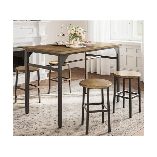 Bealife Table à Manger avec 4 Tabourets de Bar, Table Haute avec Tabourets, Ensemble Table de Bar pour Cuisine, Salon Rétro