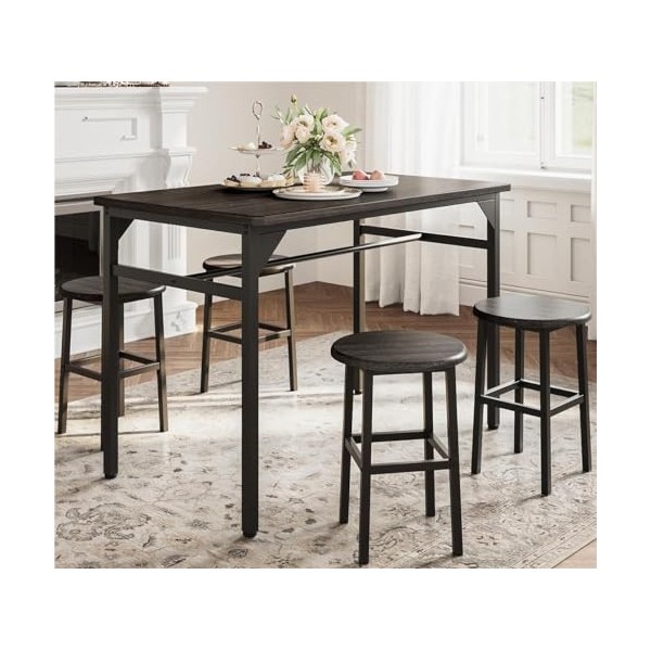 Bealife Table à Manger avec 4 Tabourets de Bar, Table Haute avec Tabourets, Ensemble Table de Bar pour Cuisine, Salon Rétro 