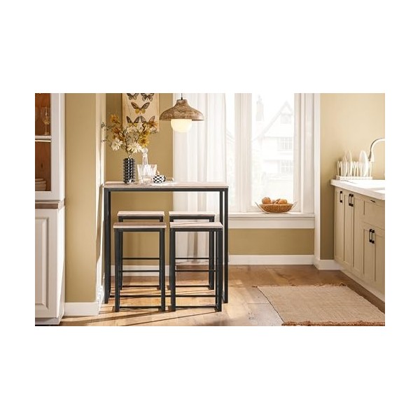 SoBuy Lot Table et Chaises de Bar, Table Haute avec 4 Tabourets de Bar de Style Industriel, pour Cuisine, Salle à Manger, Sal