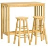 HOMCOM Ensemble Table de Bar rectangulaire + 2 tabourets Ronds Bambou avec Repose-Pieds Table Mange-Debout Table Haute Cuisin