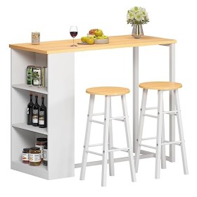 SDHYL Ensemble de Bar Table Haute avec 2 Tabourets Hauts Table de Bar avec 3 Étagères de Rangement pour 2 Personnes Table à M