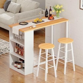 SDHYL Ensemble de Bar Table Haute avec 2 Tabourets Hauts Table de Bar avec 3 Étagères de Rangement pour 2 Personnes Table à M