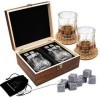 Ensemble de Verres à Whisky - Coffret Cadeau Bois - 8 Glaçons en Pierre Réutilisables - Lot de 2 Verres Cristal à Bar pour Ho