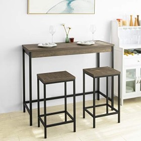 SoBuy OGT30-N Lot Table et Tabourets de Bar de Style Industriel, Ensemble Table de Bar avec 2 Tabourets, Table de Cuisine, Ta