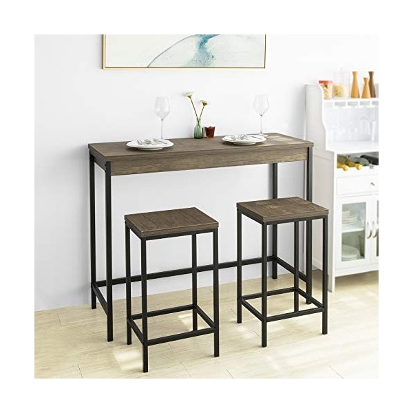 SoBuy OGT30-N Lot Table et Tabourets de Bar de Style Industriel, Ensemble Table de Bar avec 2 Tabourets, Table de Cuisine, Ta