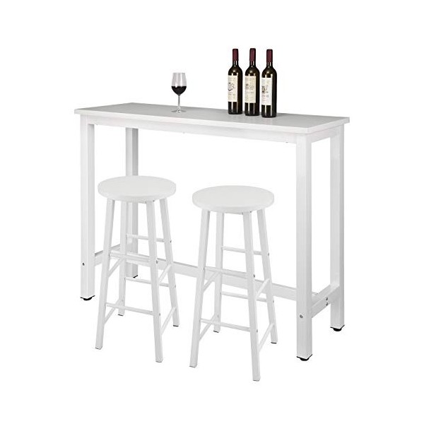 WOLTU 1 X Table de Bar + 2 X tabourets de Bar en MDF et métal Design Industriel 140x40x100cm,Noir BT30sz+BH130sz-2