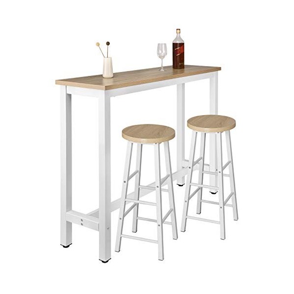 WOLTU 1 X Table de Bar + 2 X tabourets de Bar en MDF et métal Design Industriel 140x40x100cm,Noir BT30sz+BH130sz-2