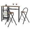 Ensemble STYLE avec table haute de bar mange-debout comptoir avec 3 étagères et 1 porte-bouteilles et 2 chaises/tabourets ave