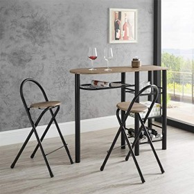 Ensemble STYLE avec table haute de bar mange-debout comptoir avec 3 étagères et 1 porte-bouteilles et 2 chaises/tabourets ave