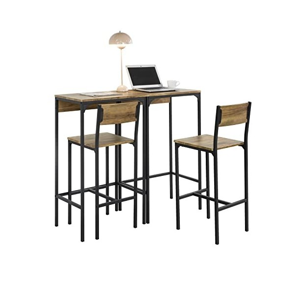 SoBuy Ensemble de Bar 4 Pièces, 2 Tables Hautes de Bar et 2 Tabourets de Bar, Table à Manger, Table de Bar, Chaise de Bar pou