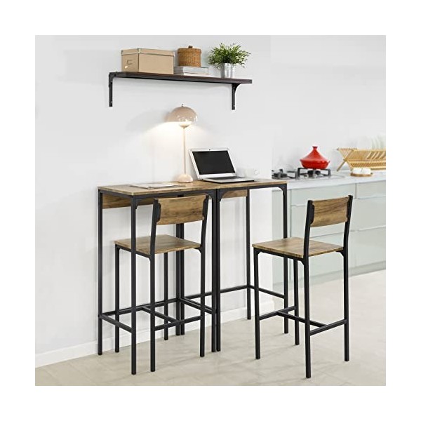 SoBuy Ensemble de Bar 4 Pièces, 2 Tables Hautes de Bar et 2 Tabourets de Bar, Table à Manger, Table de Bar, Chaise de Bar pou