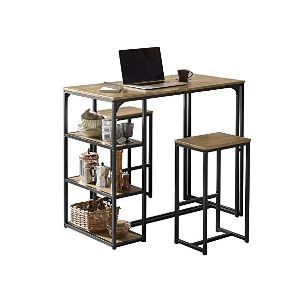 SoBuy Lot Table et 2 Tabourets de Bar Ensemble Table de Bar + Chaises de Bar Table de Bistrot Table Mange-Debout Jeu de Bar T