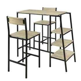 SoBuy® OGT16-N Set de 1 Table + 2 Chaises Ensemble Table de Bar Bistrot + 2 Tabourets de Bar avec Repose-Pieds Table Haute Cu