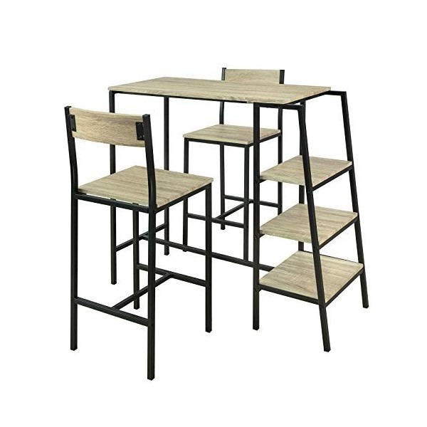 SoBuy® OGT16-N Set de 1 Table + 2 Chaises Ensemble Table de Bar Bistrot + 2 Tabourets de Bar avec Repose-Pieds Table Haute Cu