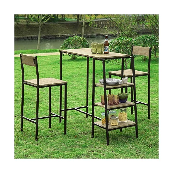 SoBuy® OGT16-N Set de 1 Table + 2 Chaises Ensemble Table de Bar Bistrot + 2 Tabourets de Bar avec Repose-Pieds Table Haute Cu