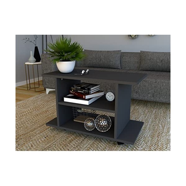 Henor Table à roulettes Bois 80 x 40 x 52.5 cm. Roues de Rotation 360º avec Frein. Graphite