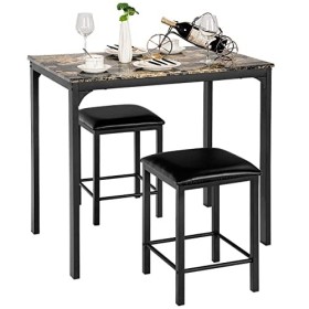 Giantex Table Haute de Cuisine & 2 Tabourets, Ensemble 3 Pcs de Salle à Manger pour 2 Personnes, Table Bar Cuisine Moderne & 